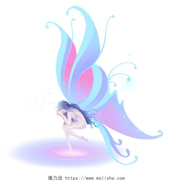 翅膀人物唯美梦幻卡通翅膀美女人物插画素材人物翅膀